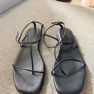 Essen Brand Barely There Elegant Black Strappy Sandals